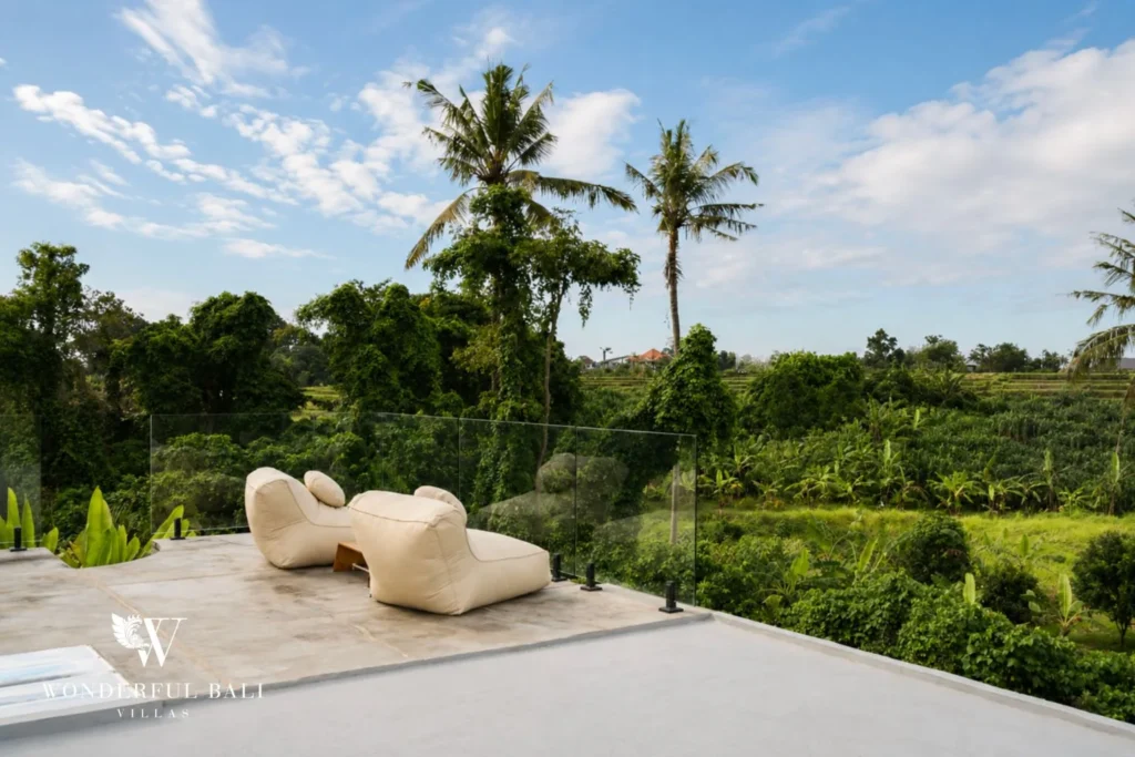 3BR modern villa in Pererenan — rice field and garden view