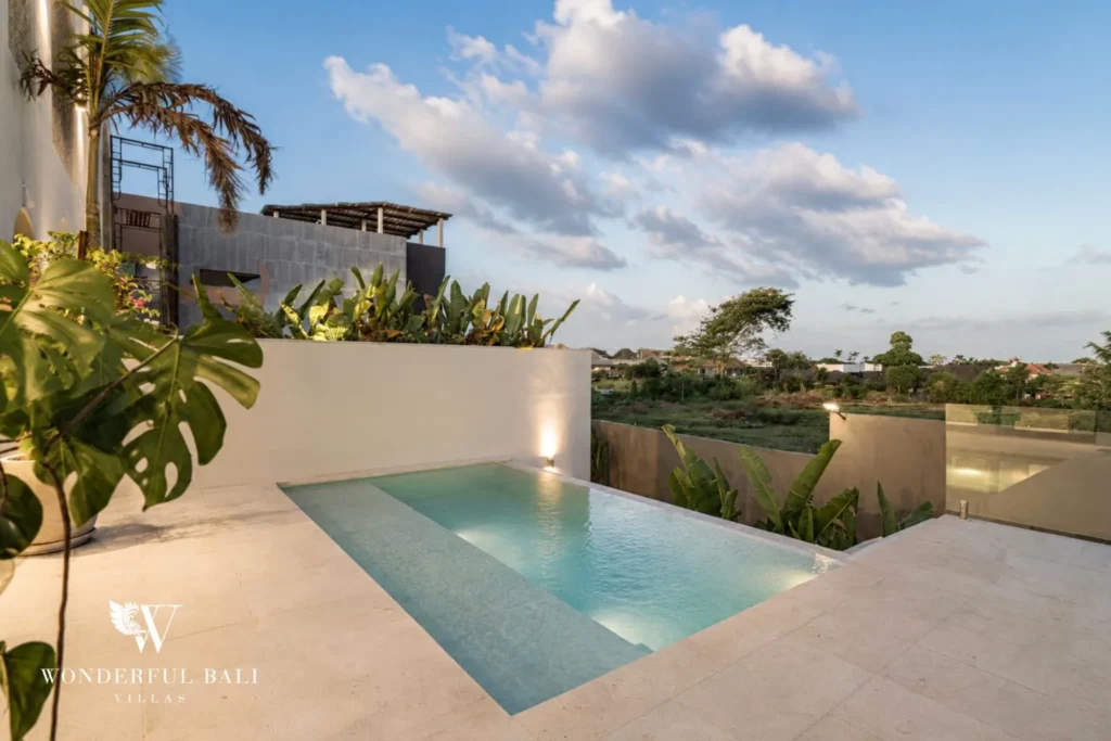 3BR ocean-view villa in Seseh — infinity pool with rice field views