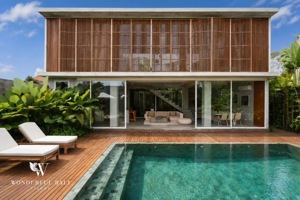 3BR modern villa in Pererenan — pool and villa with glass walls