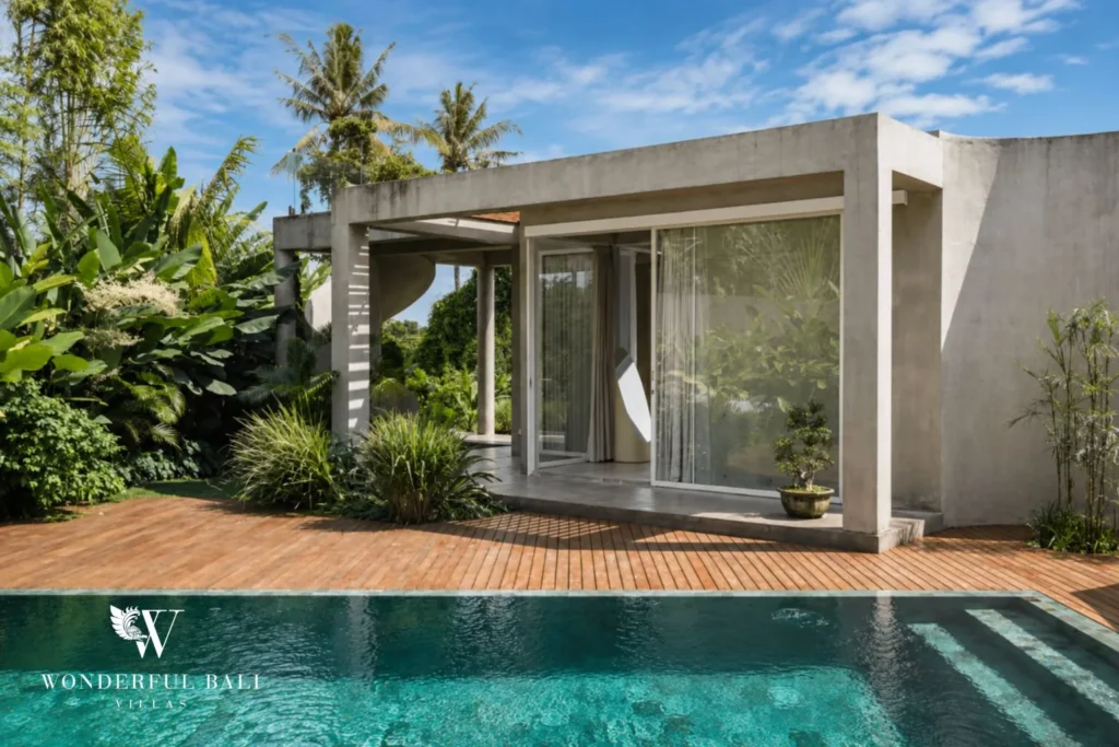 3BR modern villa in Pererenan — living room opening to pool