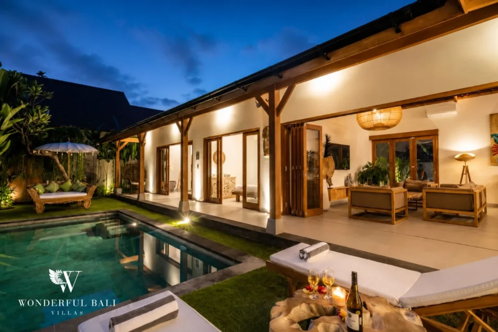 3BR tropical villa in Umalas — pool and covered living pavilion