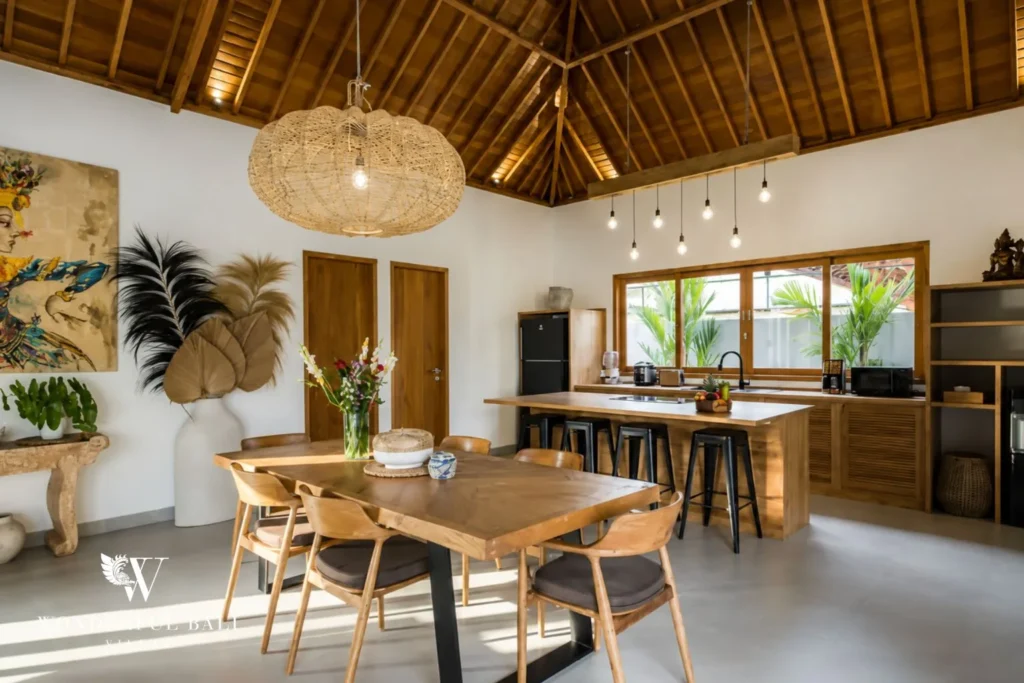 3BR tropical villa in Umalas — dining and living with garden view