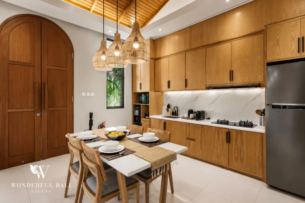 2BR modern villa in Canggu — kitchen and dining area
