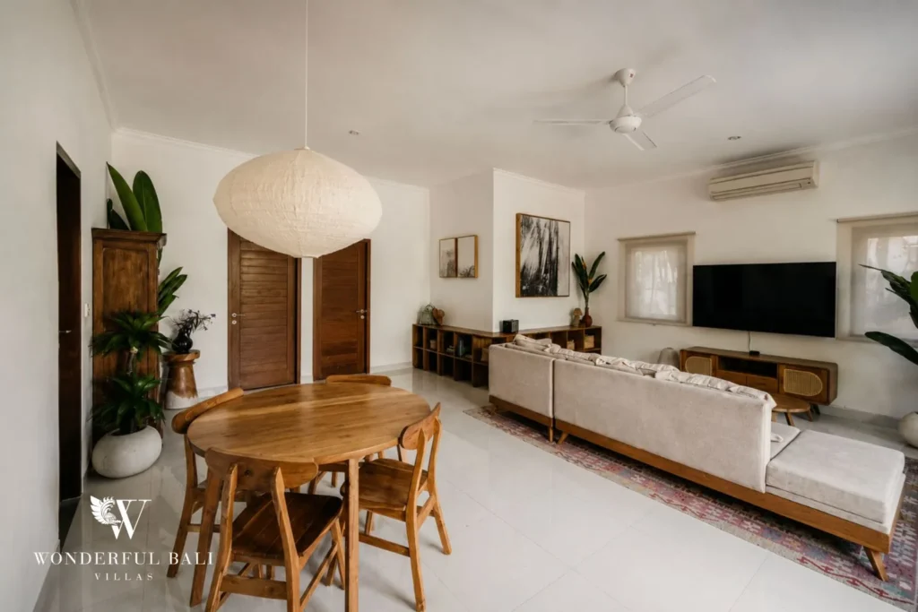 2BR tropical family villa in Berawa — open plan living and dining