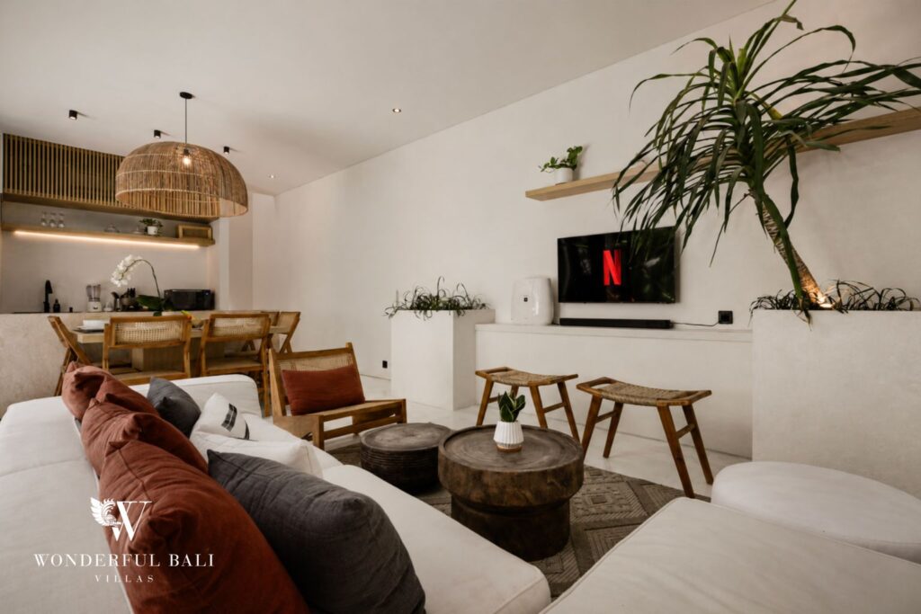 Open-plan living and dining area at a villa in Petitenget, Seminyak