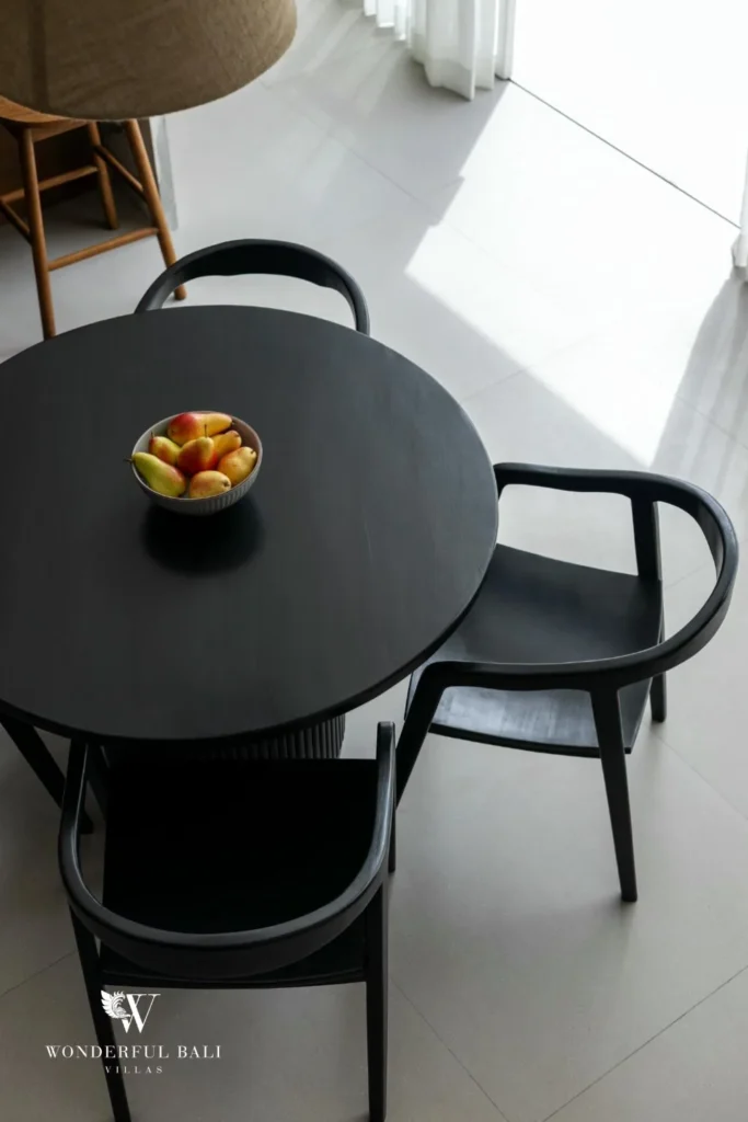 2BR modern villa in Umalas — dining nook with black table