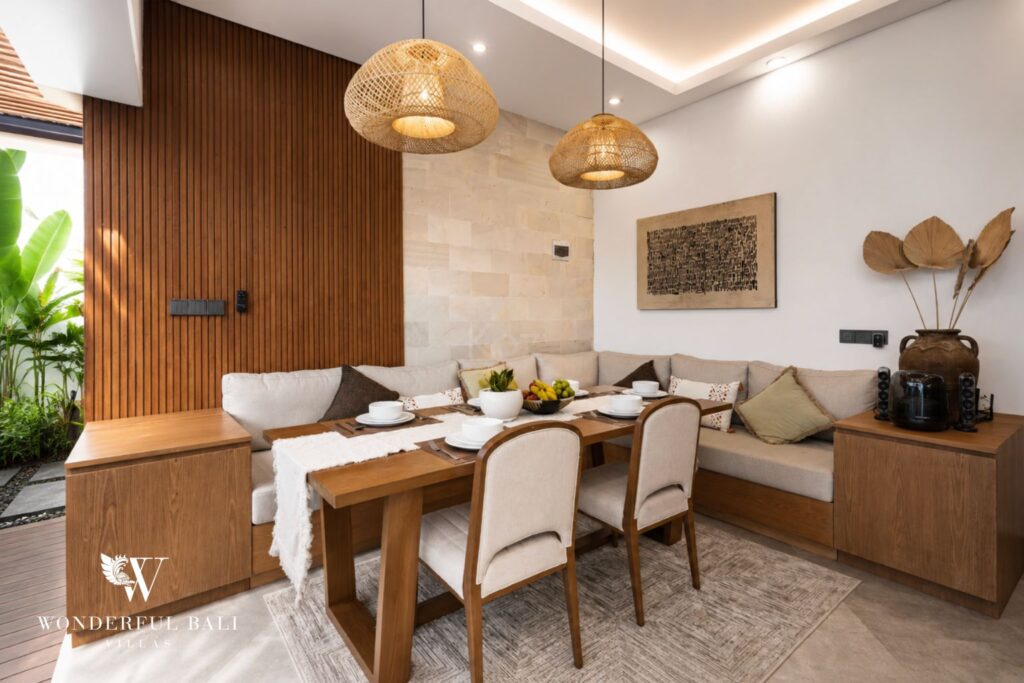 Dining table with six seats at a villa in Canggu