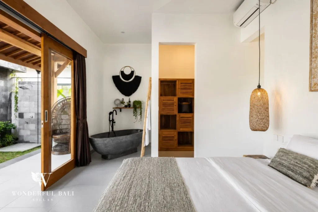 3BR tropical villa in Umalas — bedroom opening to garden