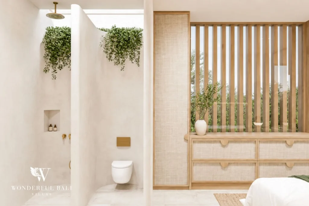 3BR off-plan Mediterranean villa for sale in Pererenan — bedroom with timber slat detail