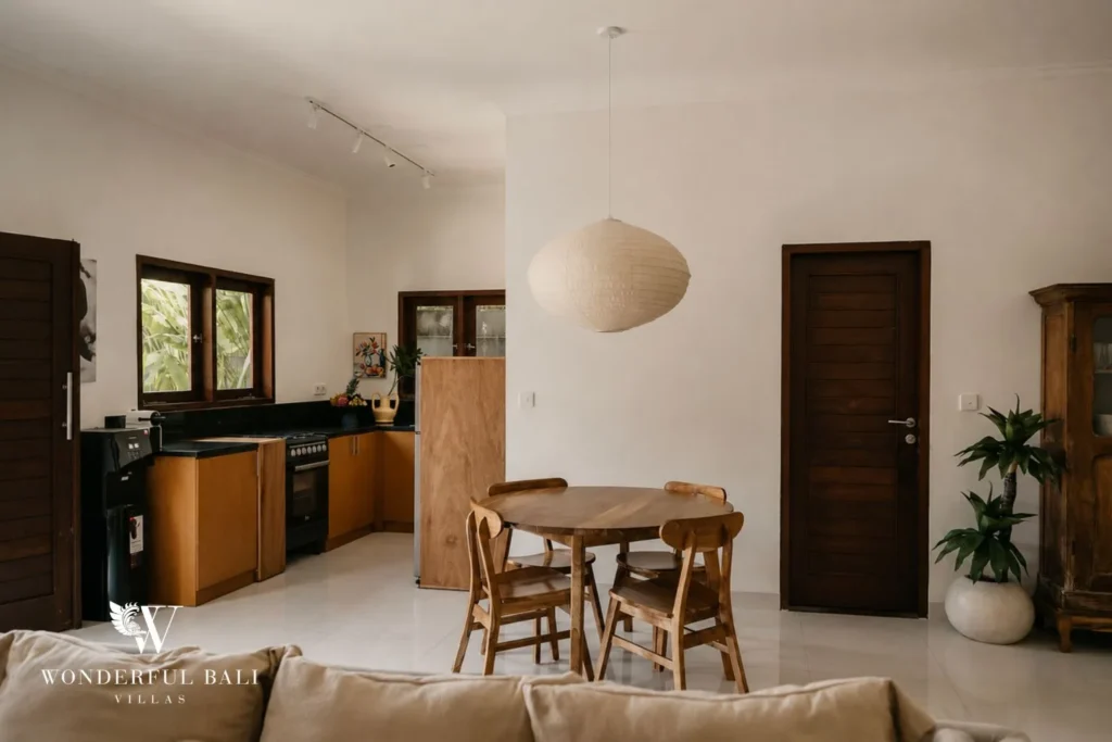 2BR tropical family villa in Berawa — kitchen and dining open plan