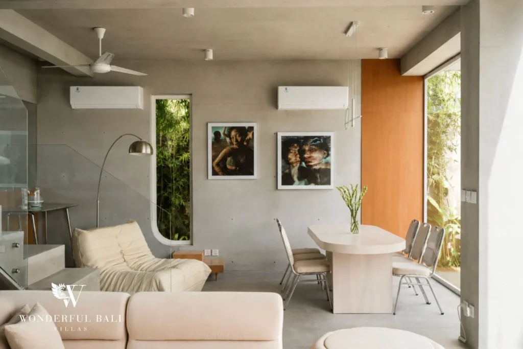 3BR modern villa in Pererenan — dining area with garden view
