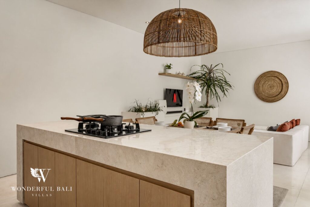 Fully equipped kitchen with gas stove at a villa in Petitenget, Seminyak