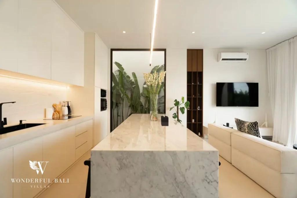 3BR ocean-view villa in Seseh — bright modern bedroom