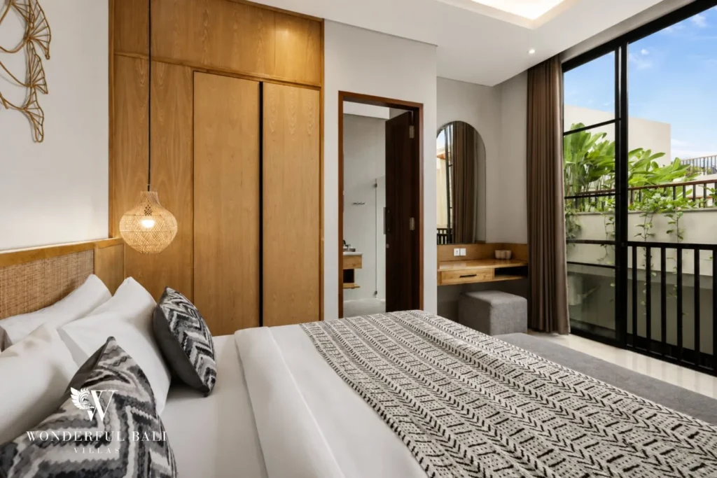 2BR modern villa in Canggu — bedroom with balcony access
