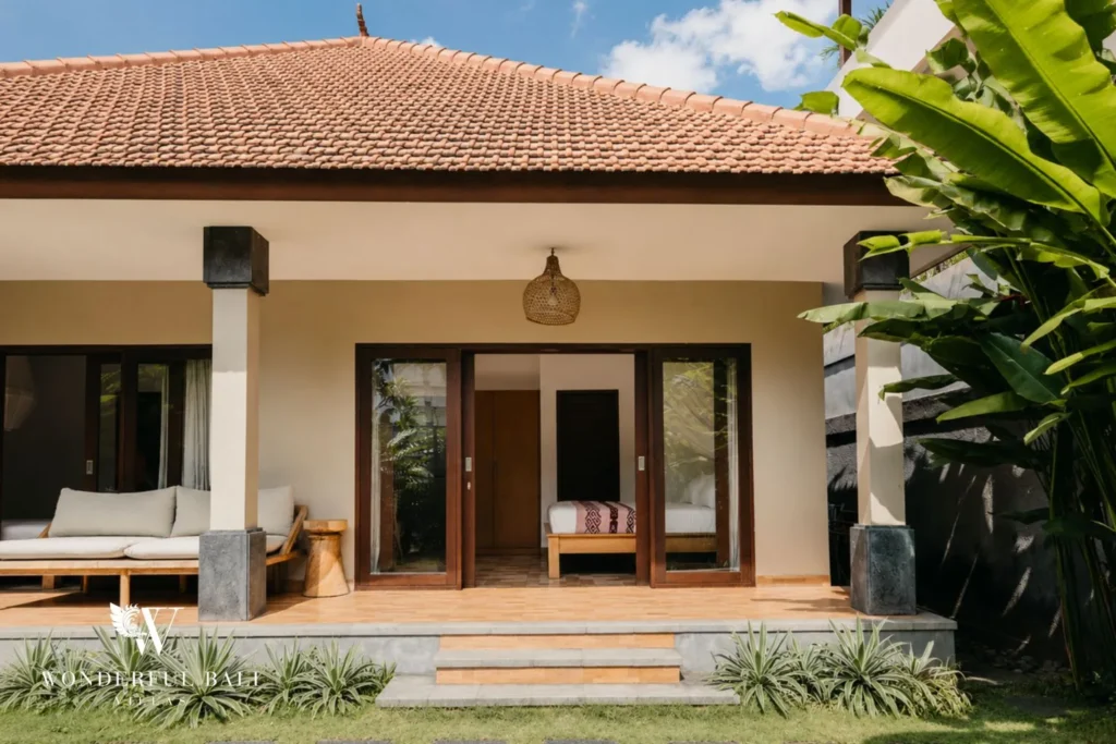 2BR tropical family villa in Berawa — villa facade with terrace