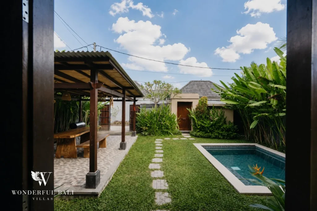 2BR tropical family villa in Berawa — pool and gazebo in garden