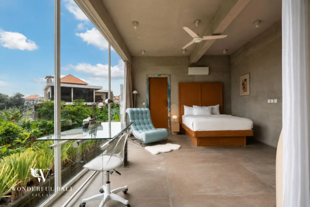 3BR modern villa in Pererenan — bedroom with balcony