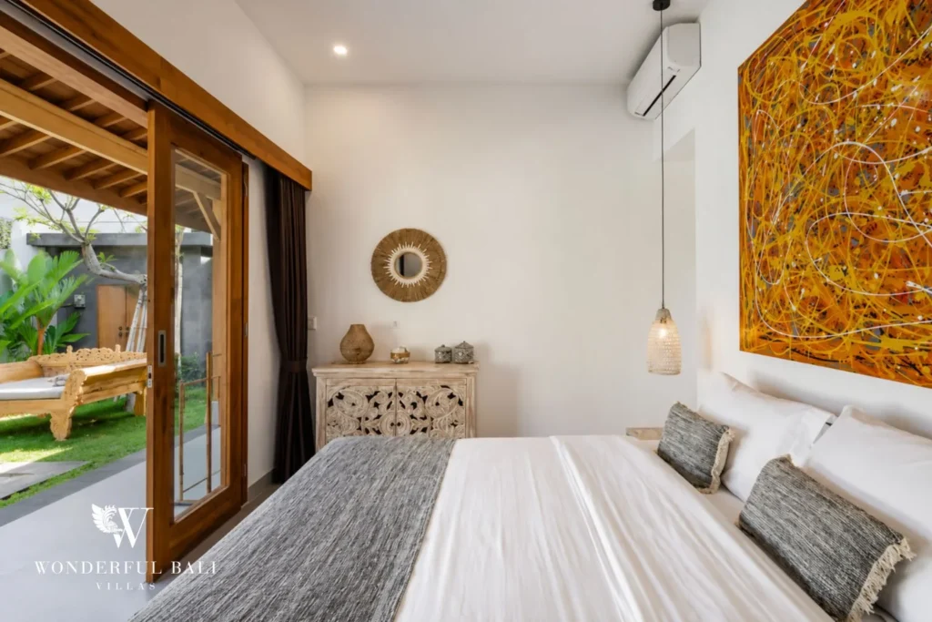 3BR tropical villa in Umalas — bright bedroom with garden view