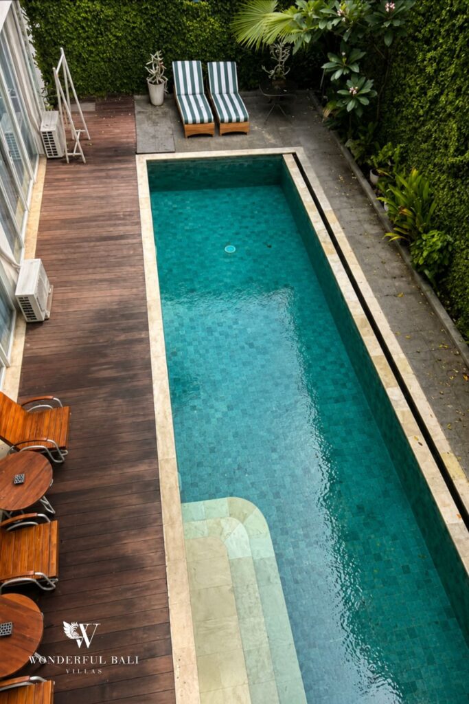 Private pool with timber deck at a villa in Seminyak
