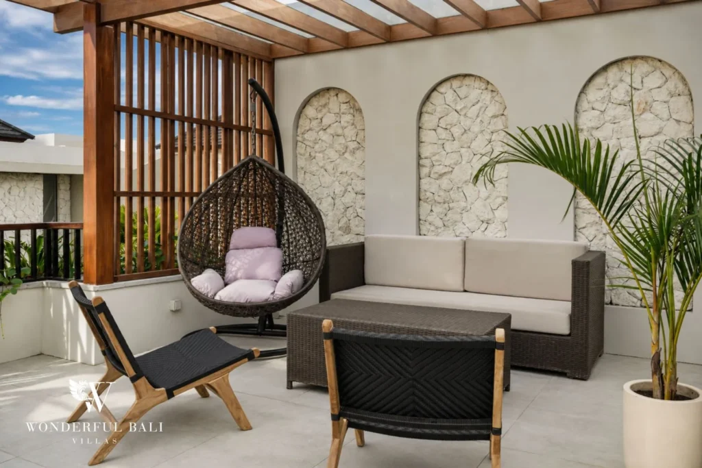 2BR modern villa in Canggu — rooftop terrace lounge