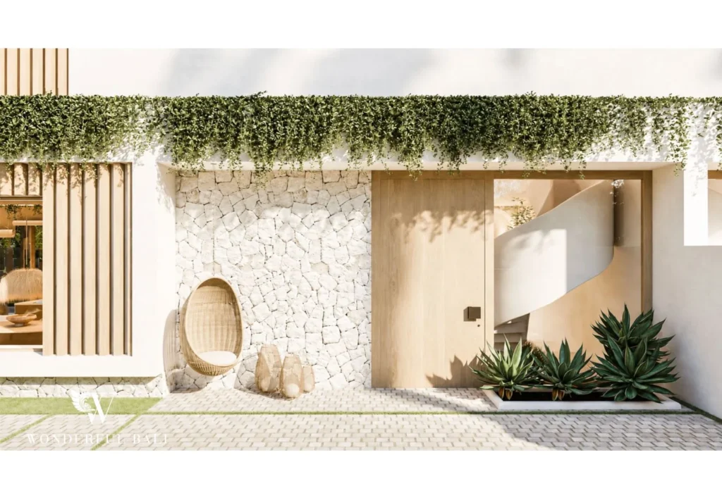 3BR off-plan Mediterranean villa for sale in Pererenan — semi outdoor bathroom with garden
