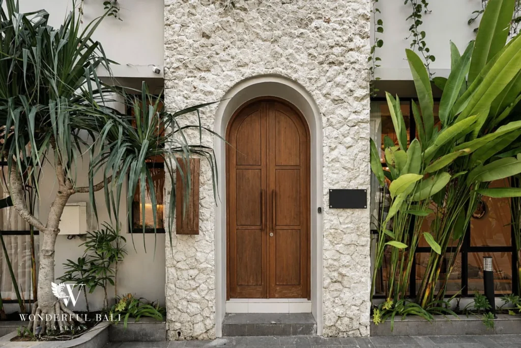 2BR modern villa in Canggu — villa entrance with arched door