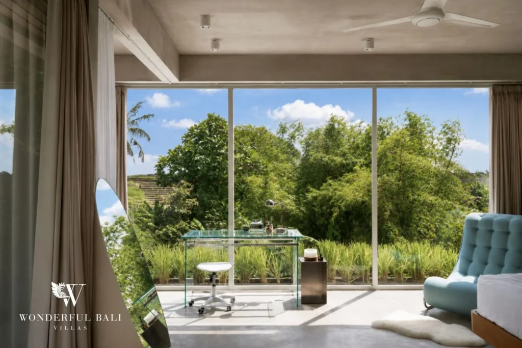 3BR modern villa in Pererenan — bedroom opening to garden