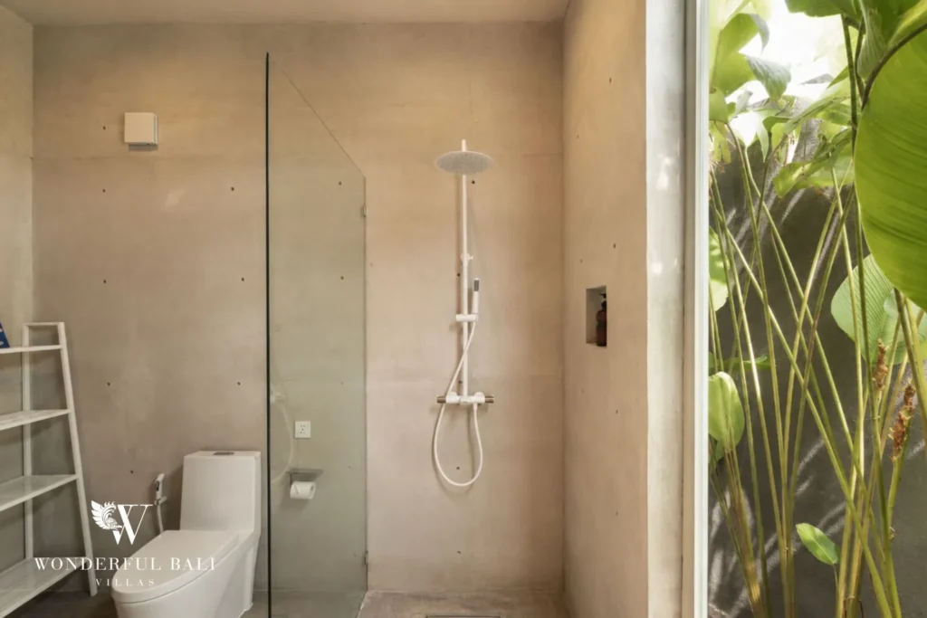 3BR modern villa in Pererenan — bathroom with garden view