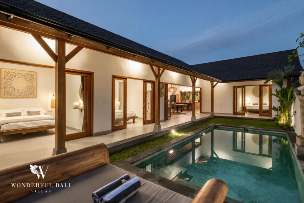 3BR tropical villa in Umalas — bedroom with pool view