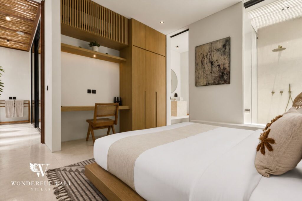 En-suite king bedroom at a villa in Petitenget, Seminyak