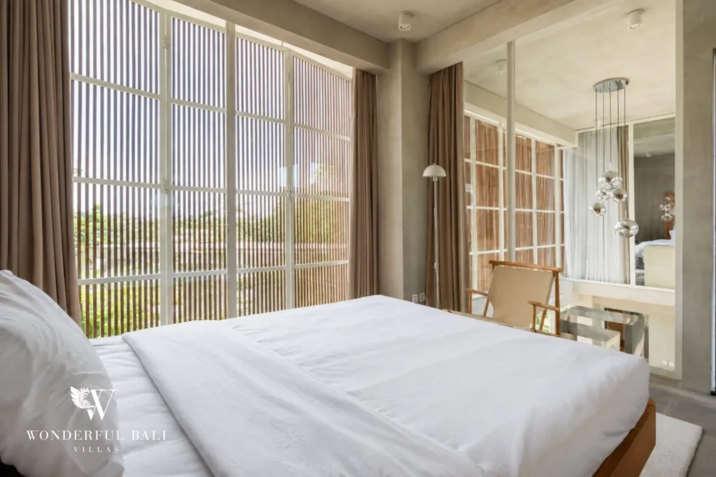 3BR modern villa in Pererenan — bright bedroom with view