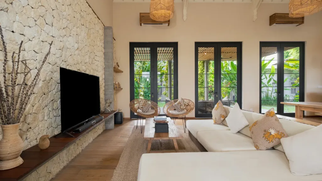 Living room at M Villa 318, a 5-bedroom private-pool villa a short walk from Batu Bolong Beach in Canggu, Bali