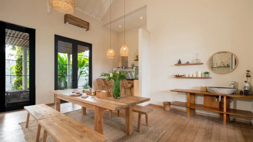 Dining area at M Villa 318, a 5-bedroom private-pool villa a short walk from Batu Bolong Beach in Canggu, Bali