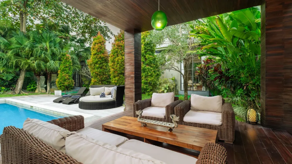 Poolside lounge at M Villa 318, a 5-bedroom private-pool villa a short walk from Batu Bolong Beach in Canggu, Bali