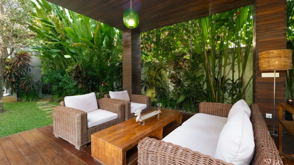 Garden lounge at M Villa 318, a 5-bedroom private-pool villa a short walk from Batu Bolong Beach in Canggu, Bali