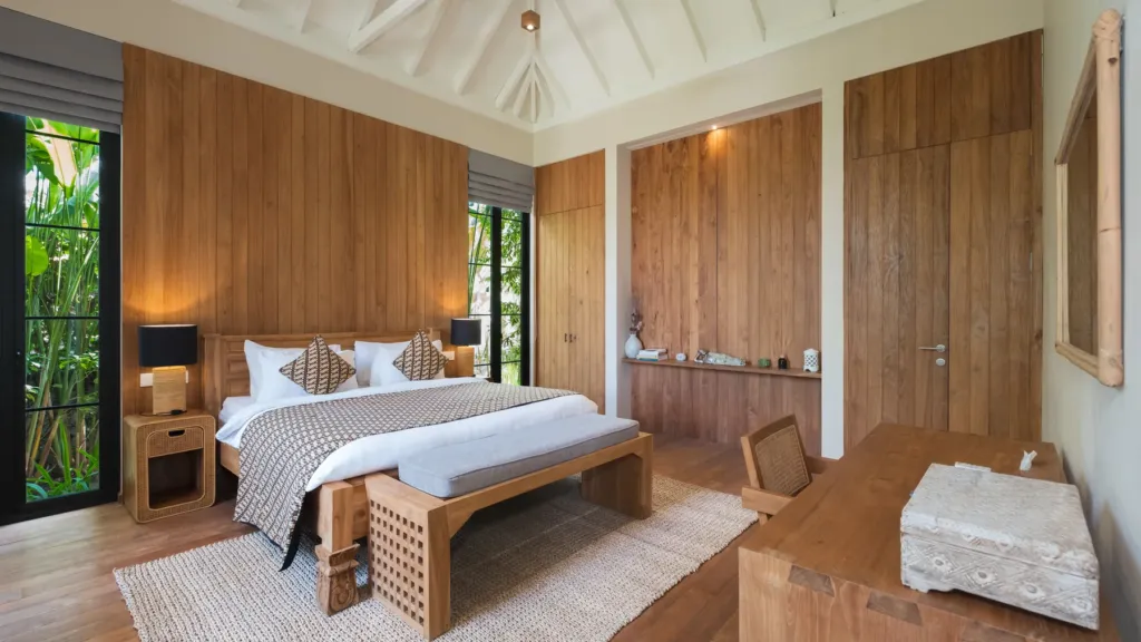 Bedroom one at M Villa 318, a 5-bedroom private-pool villa a short walk from Batu Bolong Beach in Canggu, Bali