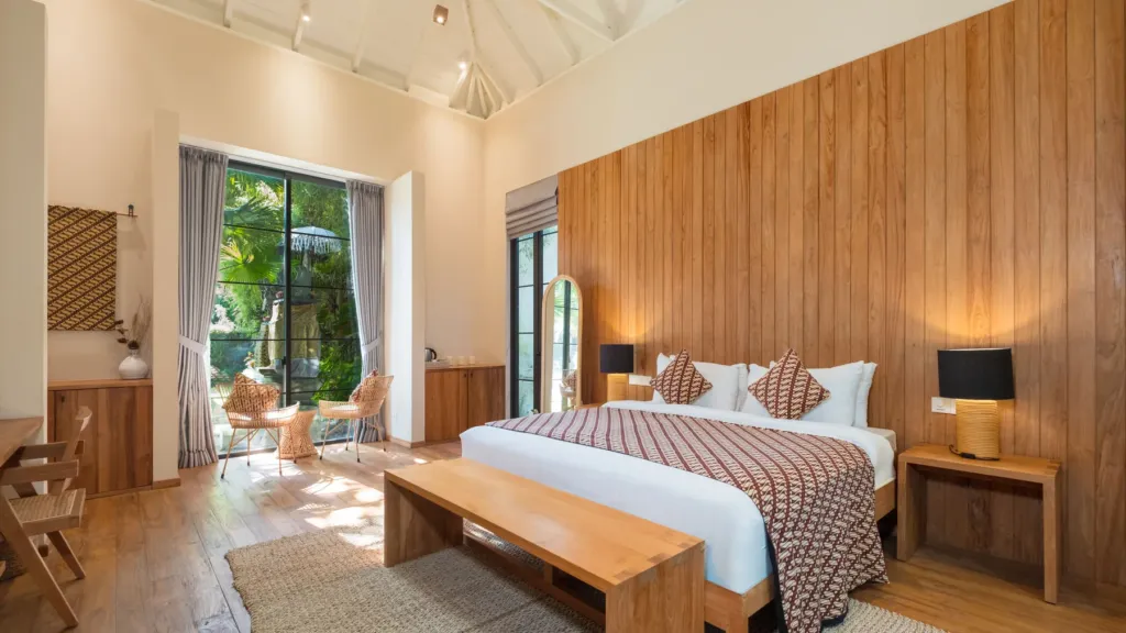 Bedroom three garden access at M Villa 318, a 5-bedroom private-pool villa a short walk from Batu Bolong Beach in Canggu, Bali