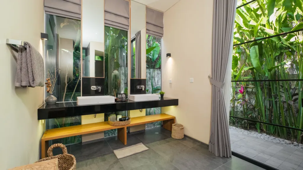 Bedroom four ensuite vanity at M Villa 318, a 5-bedroom private-pool villa a short walk from Batu Bolong Beach in Canggu, Bali