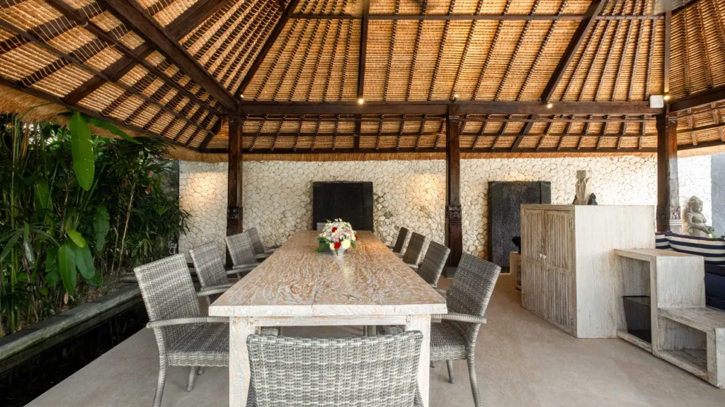 Outdoor dining and bbq at Villa Kubu Dewi Sri, a 5-bedroom private-pool villa in Berawa, Canggu, Bali