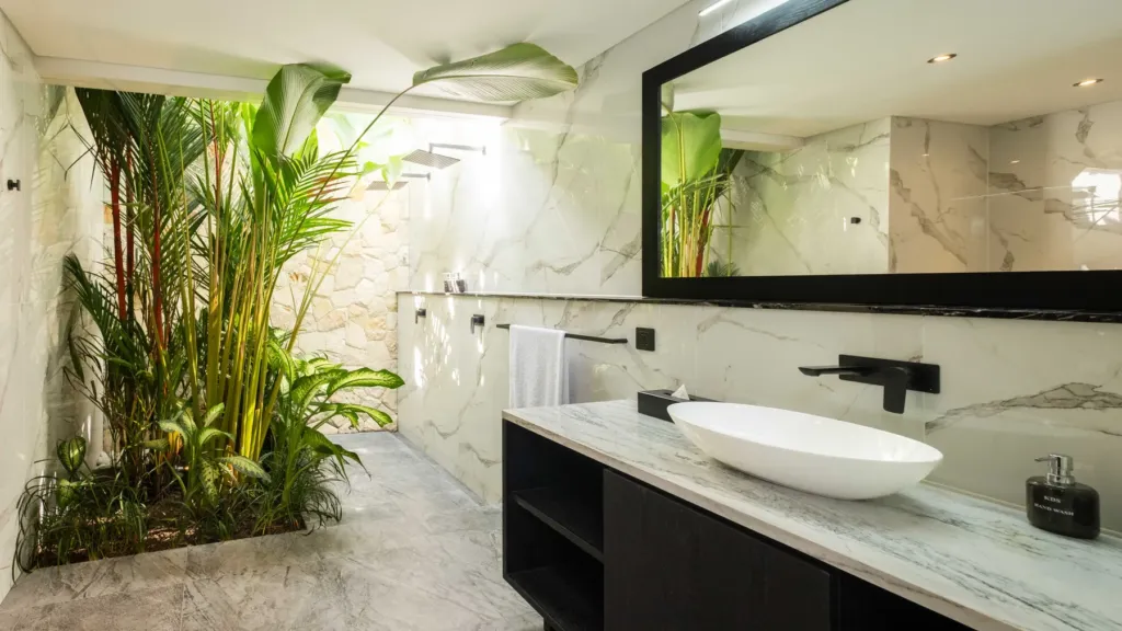 Bedroom two ensuite vanity at Villa Kubu Dewi Sri, a 5-bedroom private-pool villa in Berawa, Canggu, Bali