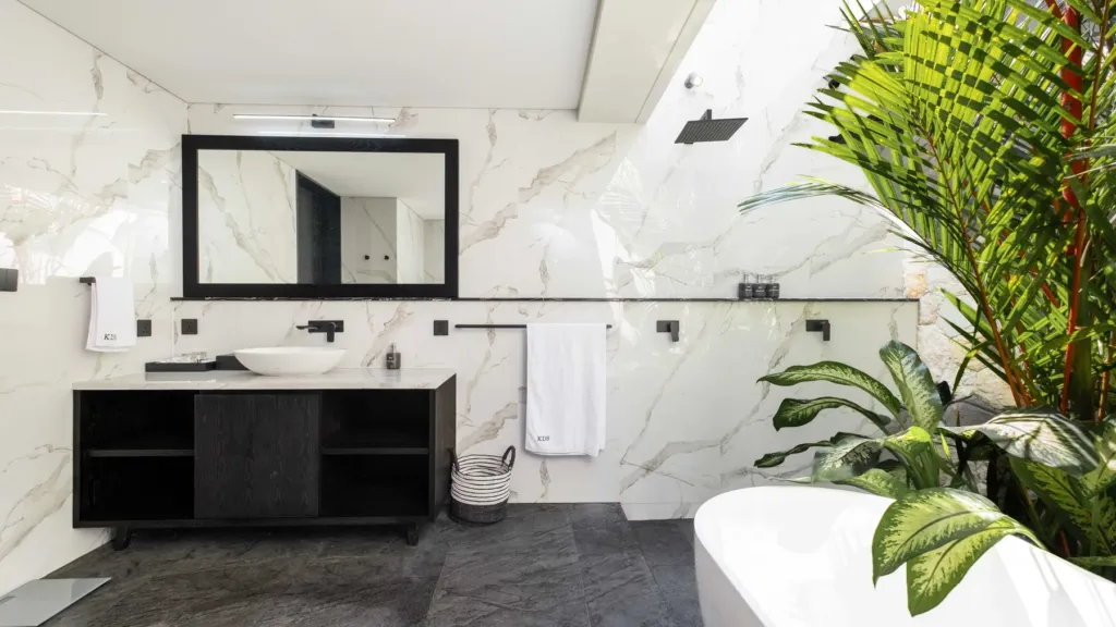 Bedroom three ensuite vanity at Villa Kubu Dewi Sri, a 5-bedroom private-pool villa in Berawa, Canggu, Bali