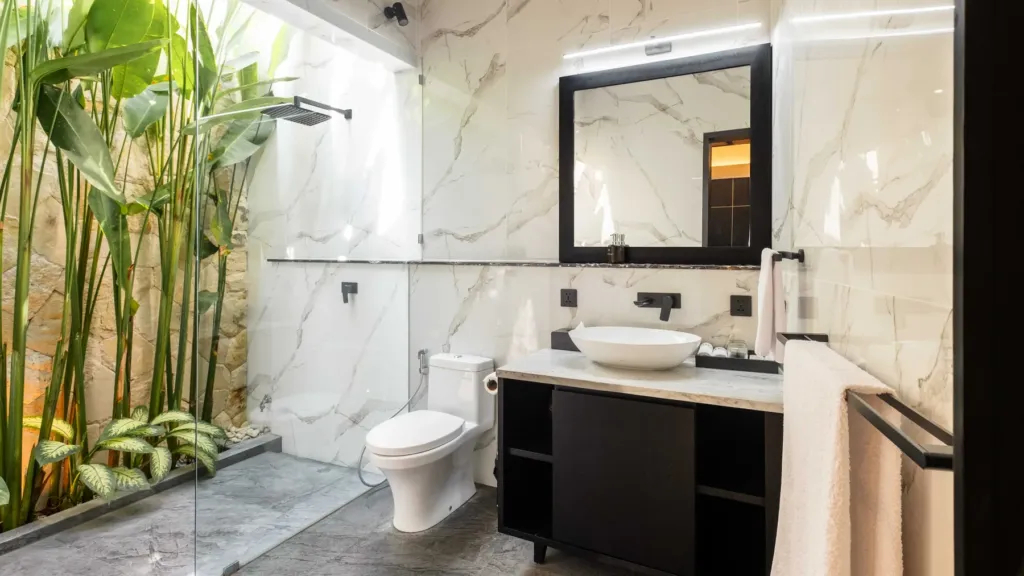 Bedroom four ensuite vanity at Villa Kubu Dewi Sri, a 5-bedroom private-pool villa in Berawa, Canggu, Bali