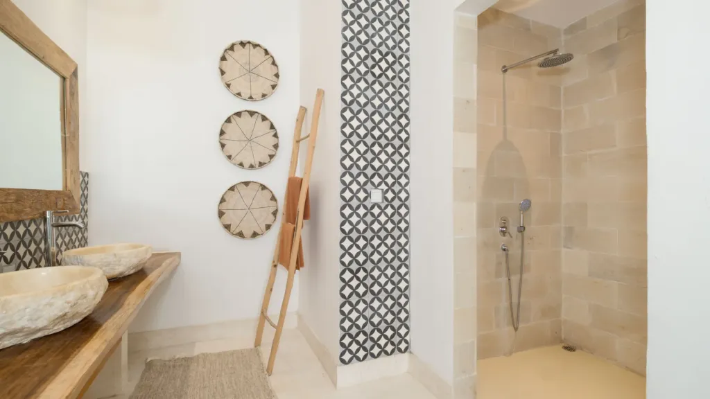Ensuite rain shower at Villa Metisse, a 4-bedroom private-pool villa in Seminyak, Bali