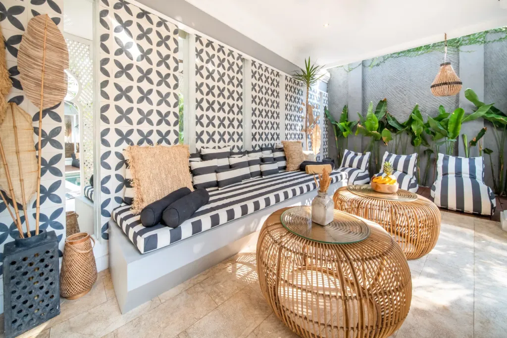 Villa Moana, Canggu — living room, seating area at Villa Moana backing onto the tropical garden