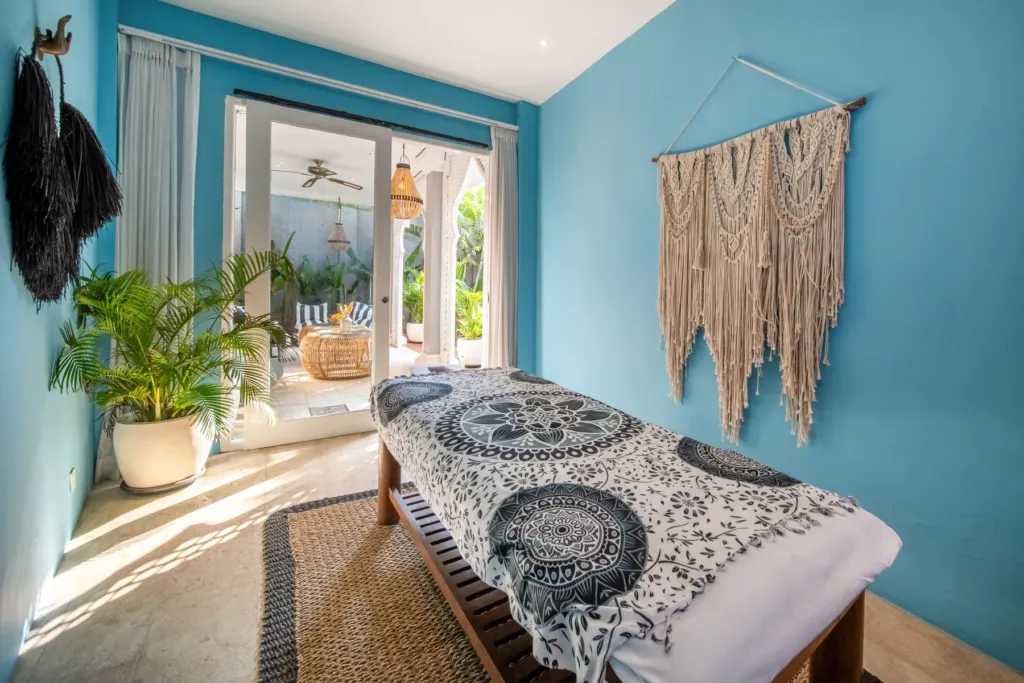 In-villa massage room at Villa Moana opening to the garden