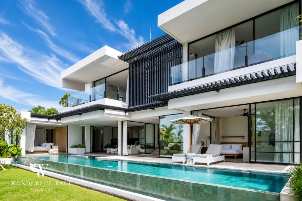 4BR villa for rent in Babakan, Canggu — exterior, 4-bedroom modern villa with a 14 m lap pool