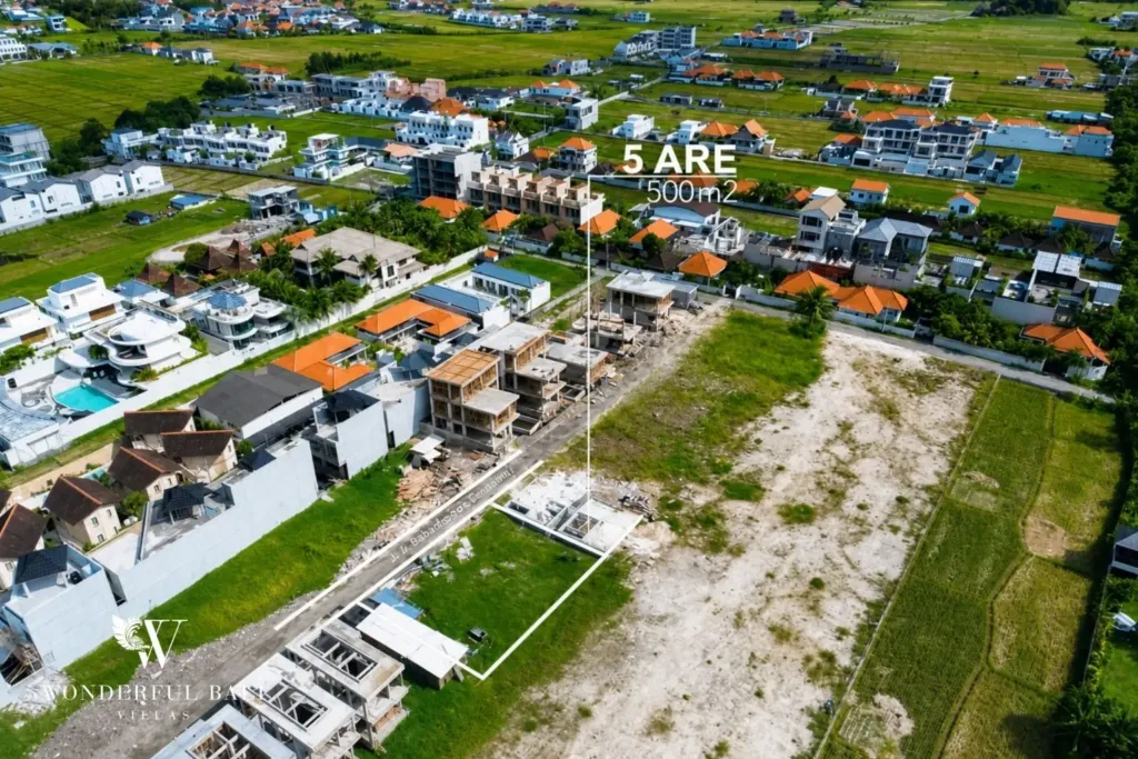 5 are 500 sqm land plot outlined beside rice fields in Seseh Bali