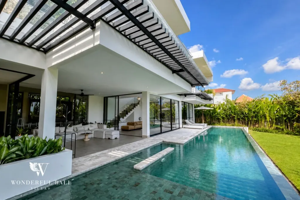 4BR villa for rent in Babakan, Canggu — pool, terrace under steel pergola