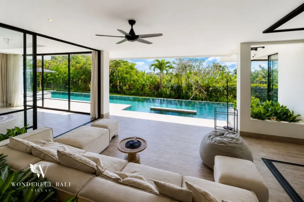 4BR villa for rent in Babakan, Canggu — living room, open to the pool