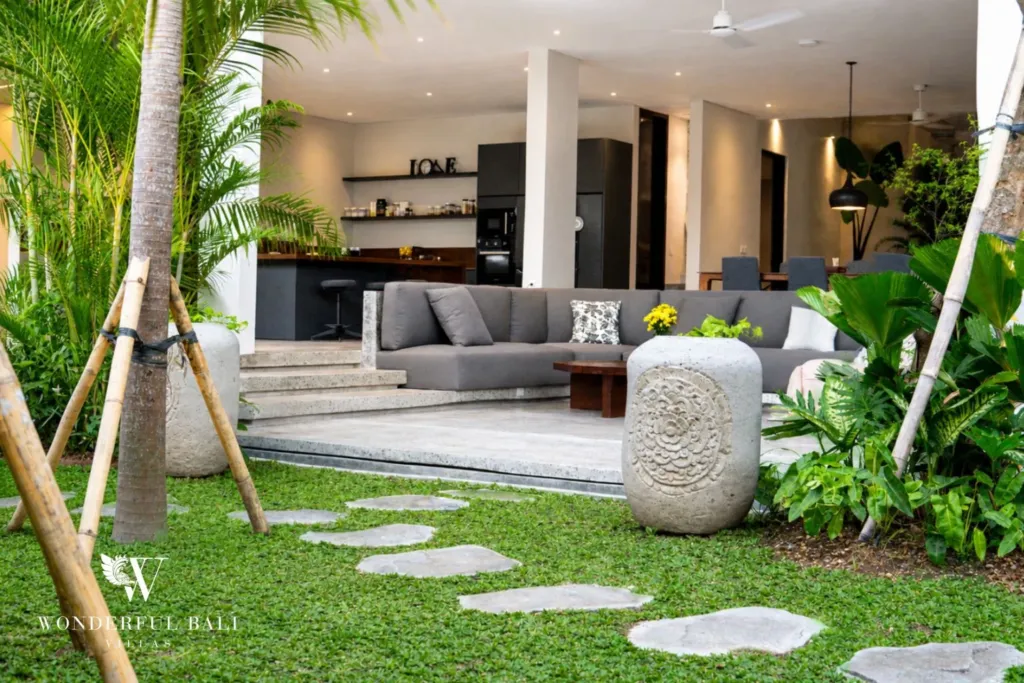 4BR villa for rent in Seminyak — garden, garden looking into the open living area